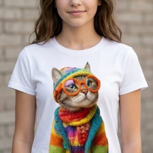 Playera Estampada Gato Arcoíris
